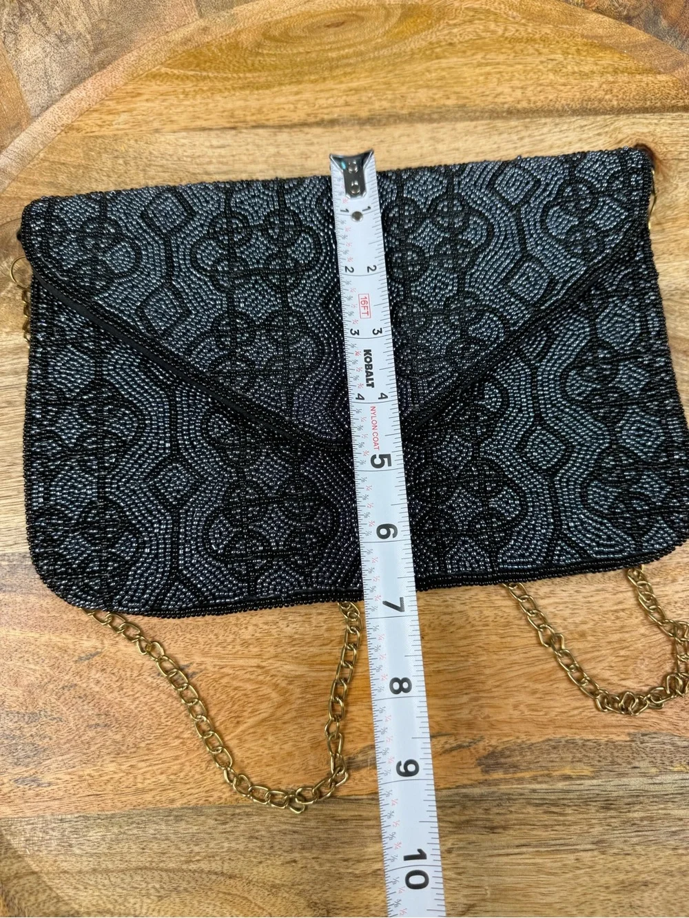 Elegant Black Glass Beaded Evening Clutch Gold Chain Wedding Cocktail Purse